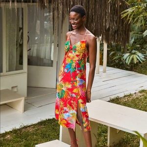 FARM RIO Tropical Jungle Bow Midi Dress